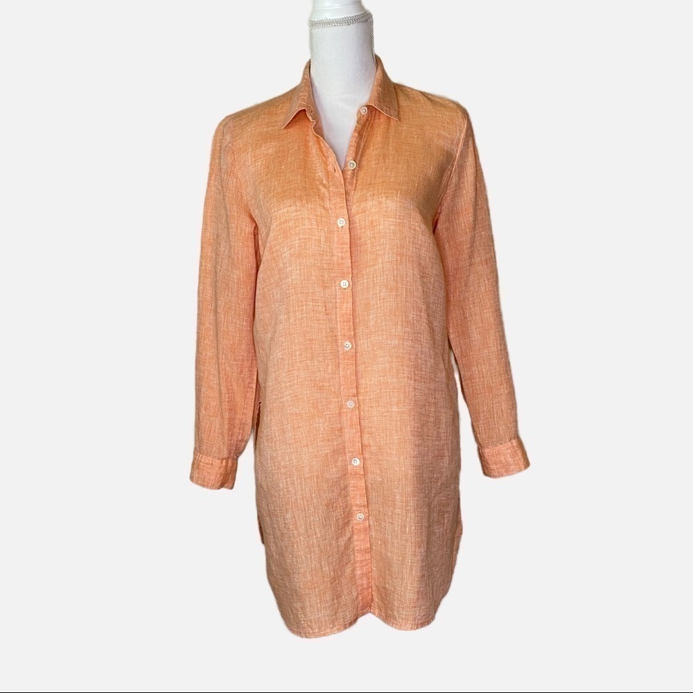 J. Jill 100% Linen Button Front Tunic Small Lagenlook Oversized